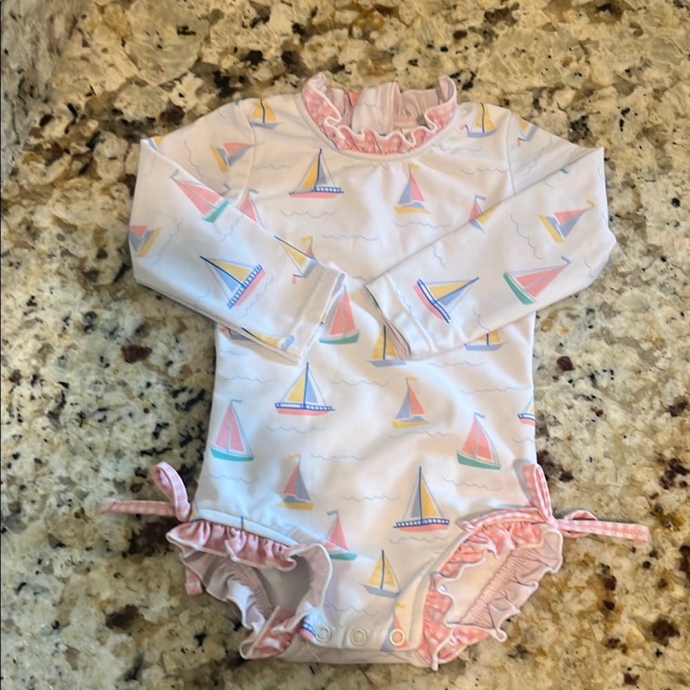Sailboat Print Kids Swim One Piece